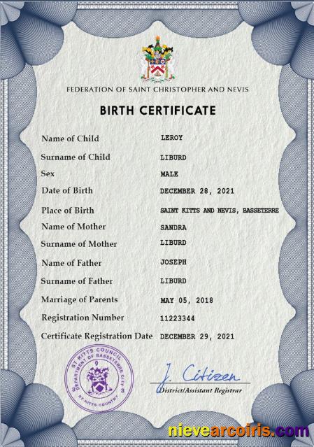 Saint Kitts vital record birth certificate